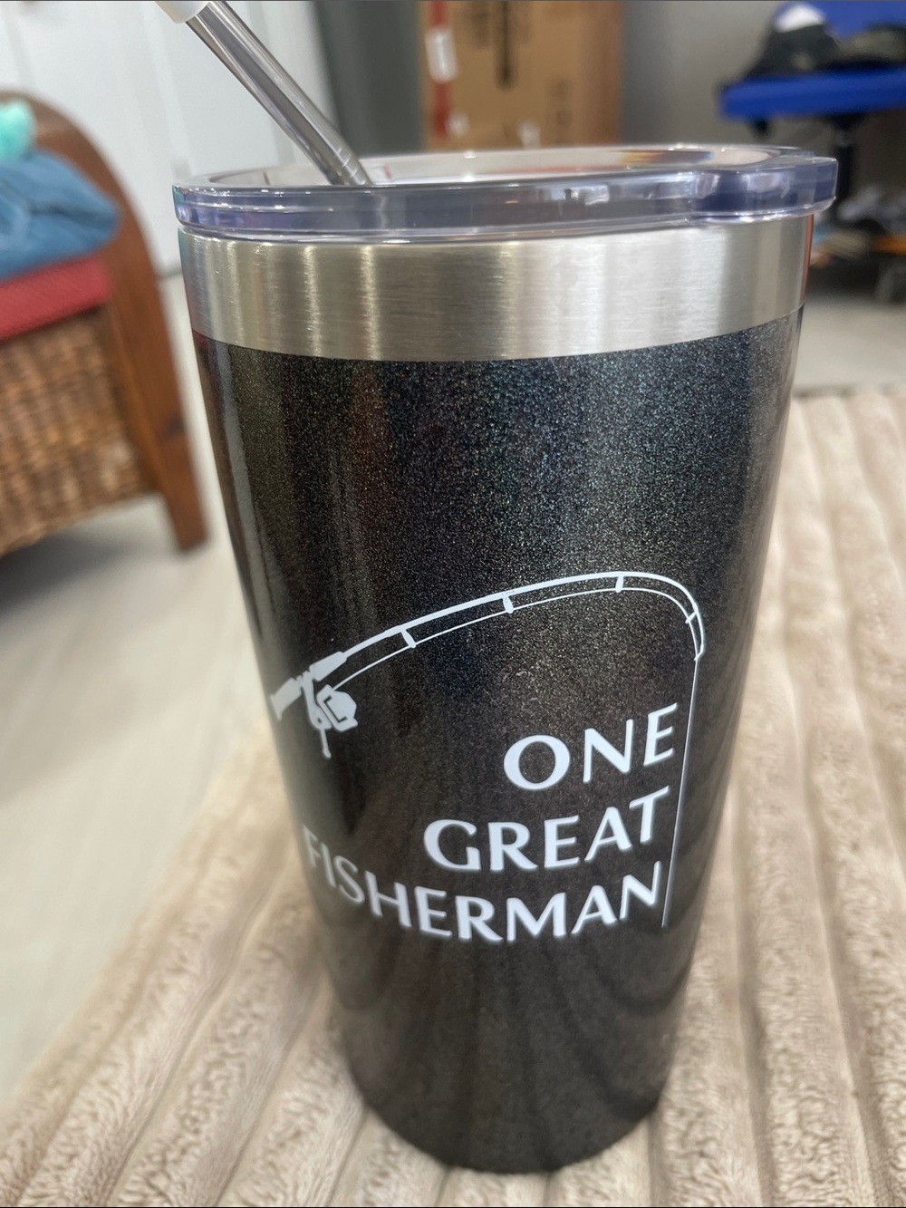 One Great Fisherman Black Stainless Travel Tumbler with Lid